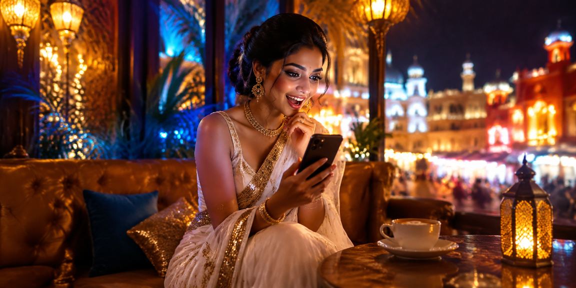 Indian woman enjoying mobile casino app with smooth payment options
